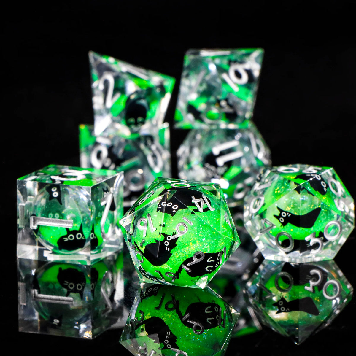 Liquid Core Cat Resin Dice Set for Dungeons & Dragons