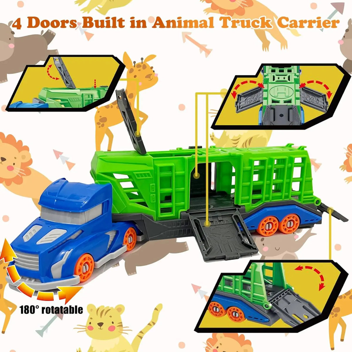Dinosaur Transport Truck Playset with 12 Figures and 2 Mini Cars