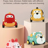 A set of cute animal model pull-back toy cars in various themes, including a yellow bear and pink car.