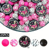 A set of 25 silicone beads featuring a Halloween theme with skulls and books in black and pink colors.
