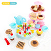 A blue DIY pretend play birthday cake tea set featuring cupcakes, cakes, and various food items for children.