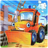 An orange forklift toy vehicle is shown in a puzzle format against a light background.