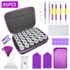 A purple diamond painting tool kit featuring a tray, pen, tweezers, and various tools for painting.
