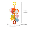 An orange milk-themed baby rattle and teether toy with a yellow hanging strap.