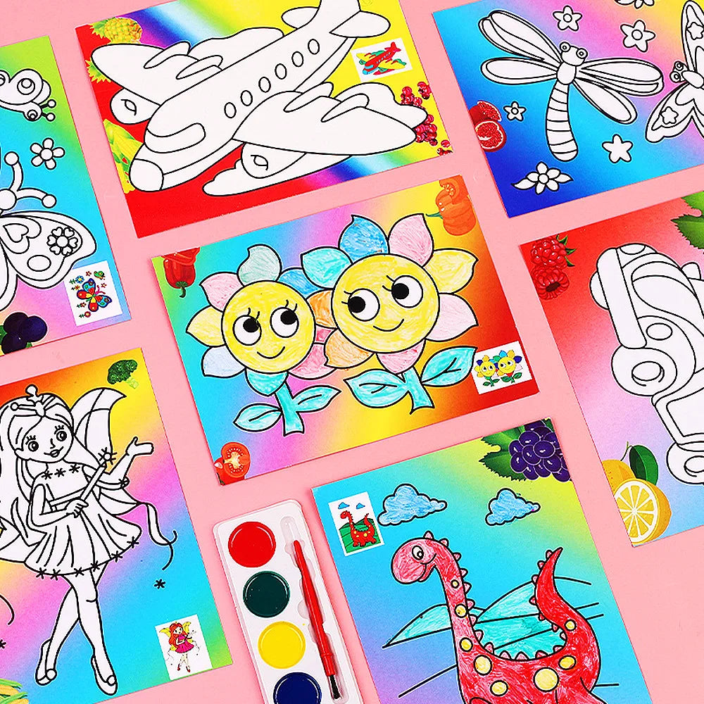 A collection of colorful DIY cartoon coloring painting kits featuring various characters and designs for kids.