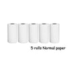 Five rolls of normal paper stacked horizontally for a pocket thermal printer.