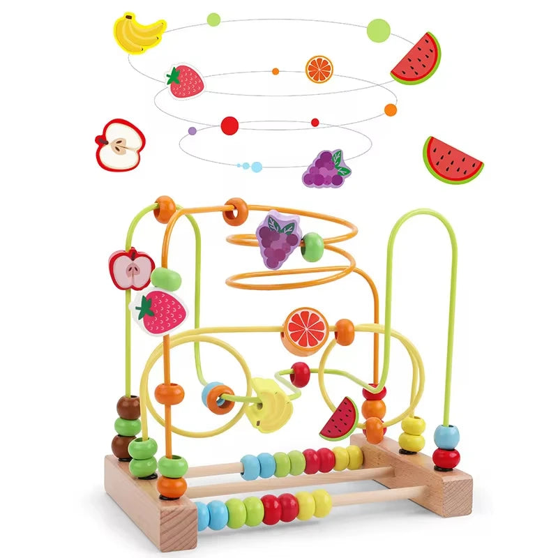 Wooden Bead Maze Roller Coaster Toy for Toddlers