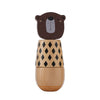 A wooden animal puzzle toy featuring a brown bear head and a patterned body.
