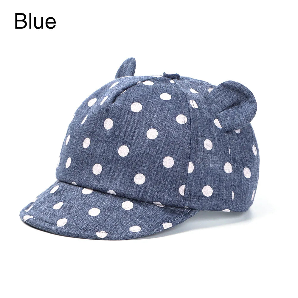 Blue baby cotton baseball cap with cute rabbit ears
