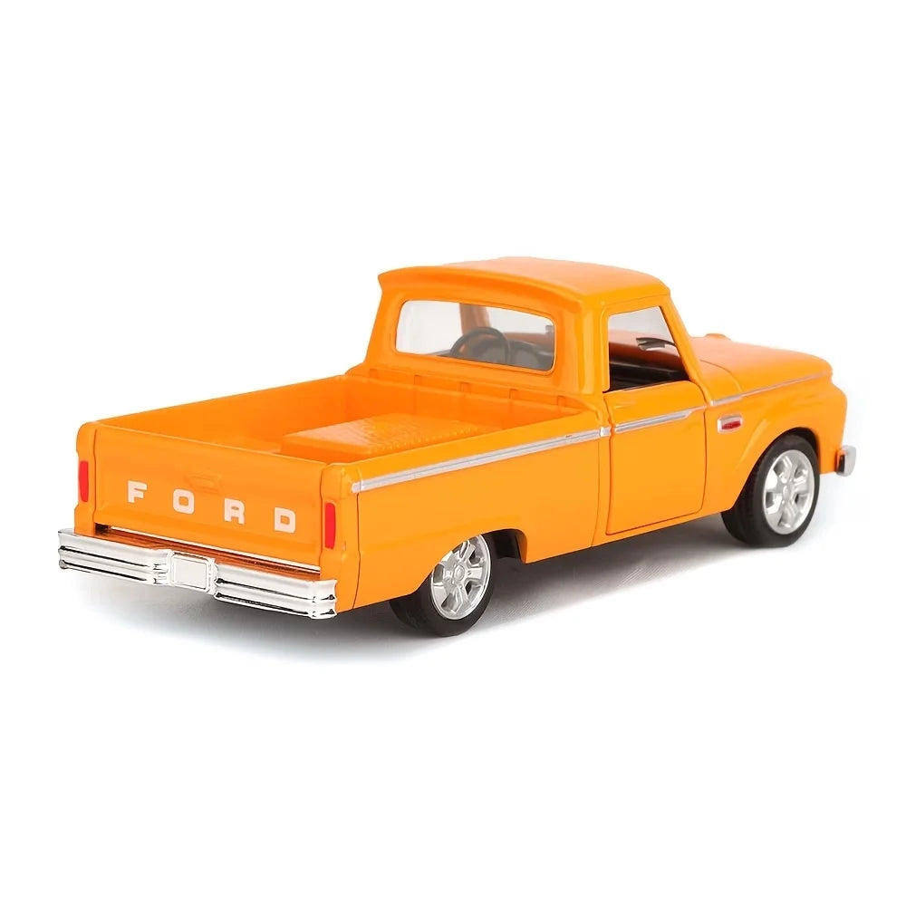 Orange Ford F-100 pickup truck diecast model car in a pull-back toy style