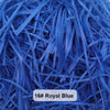A pile of royal blue raffia paper shreds for gift boxes and baskets.