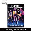 Cover of a coloring book featuring three anime girls in hunter theme with vibrant colors