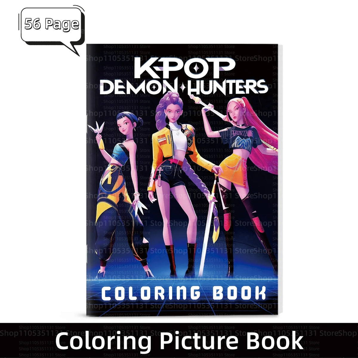 Cover of a coloring book featuring three anime girls in hunter theme with vibrant colors