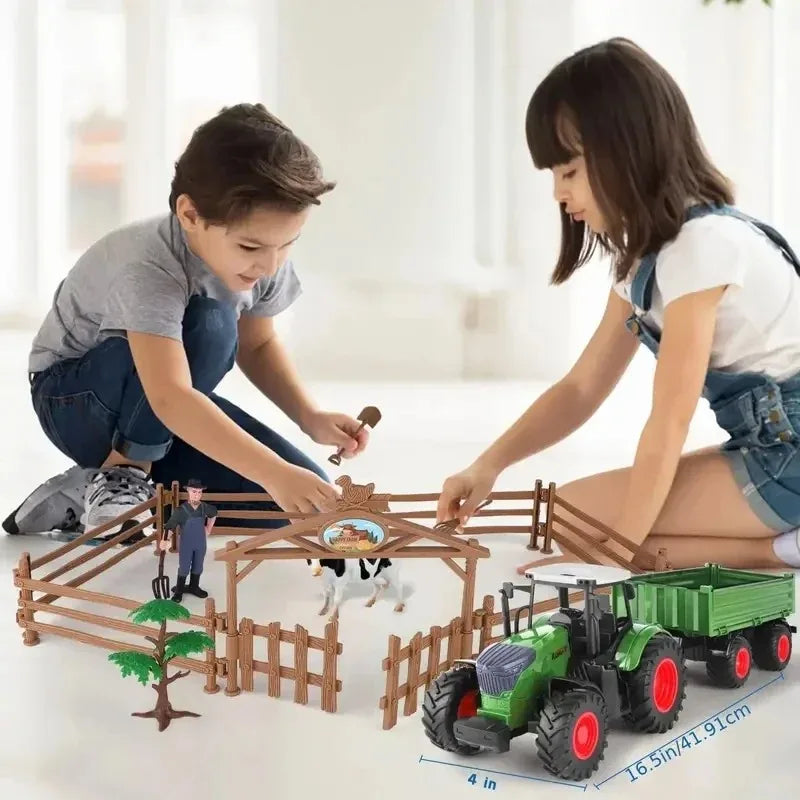 16.5" Farm Tractor Playset with Trailer, Animals & Fencing