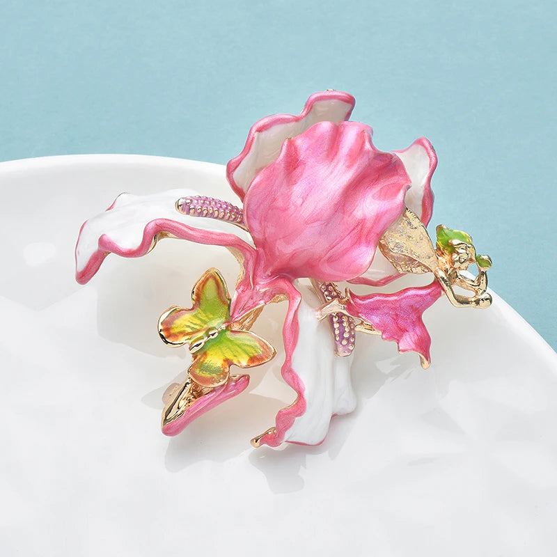 Vintage Pomegranate Flower Brooch with Rhinestone Accents