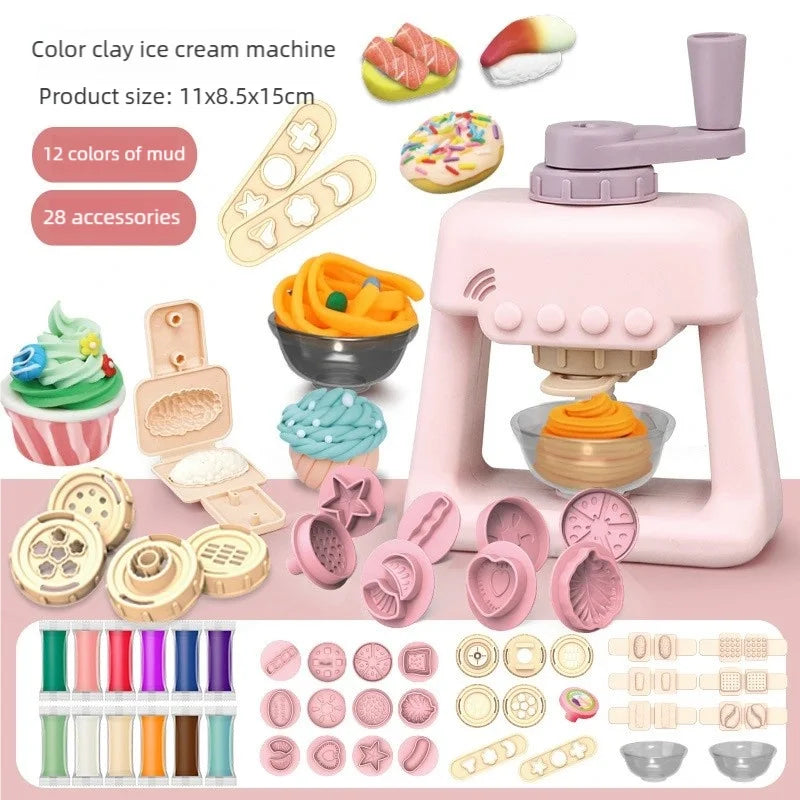 Creative Ice Cream Shop Clay Set with Noodle Maker for Kids