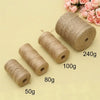Rolls of natural jute twine in various weights including 50g, 80g, 100g, and 240g displayed on a light background.