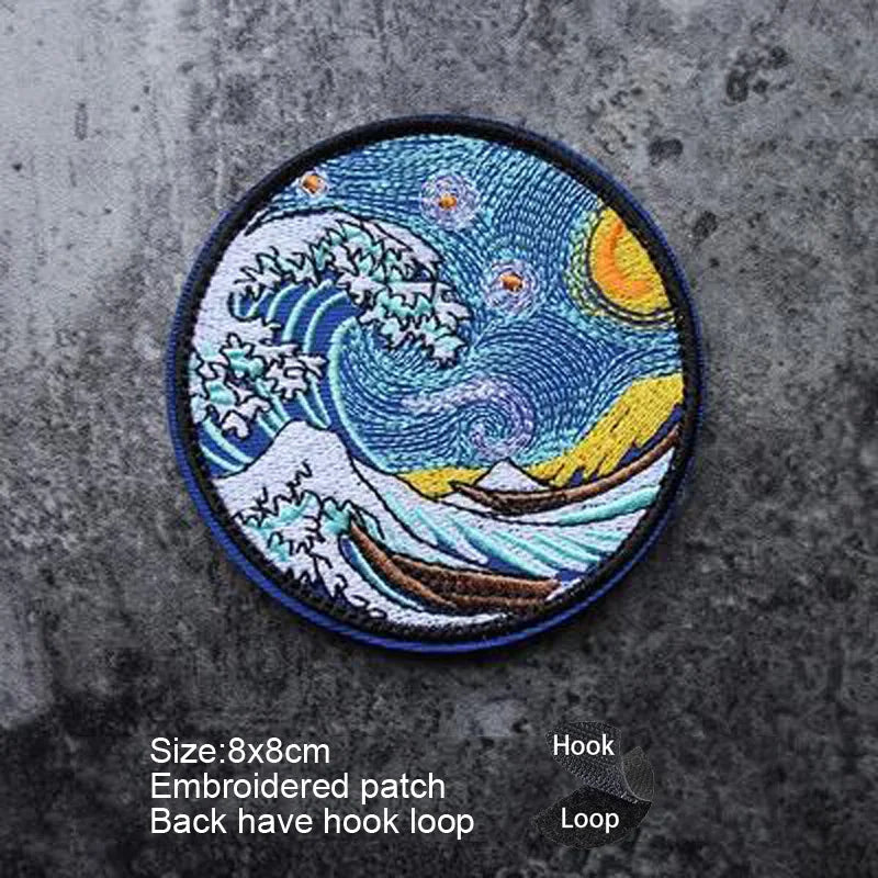 3D Embroidered Surfing Wave Patch with Octopus Design