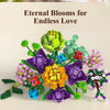 A colorful building block set depicting various flowers and greenery for an eternal blooms bouquet.