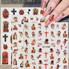 A total of three sheets of vintage angel and saint nail art stickers featuring cherubs and crosses.