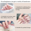 Three different types of nail art brushes shown demonstrating outlining, tracing, and gradual change techniques