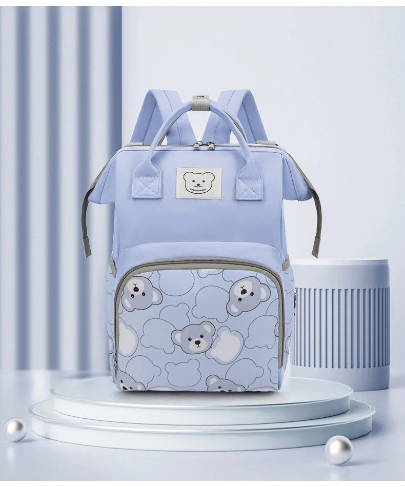 Waterproof Diaper Bag Backpack with Printed Bear Design