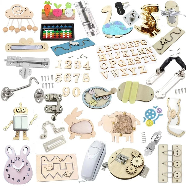 Montessori Wooden Busy Board Parts DIY Sensory Activity Set