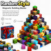 A pyramid of colorful magnetic building blocks and various small accessories for construction play