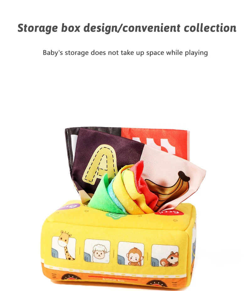 Sensory Tissue Box Toy with Crinkle Paper and Silky Scarves