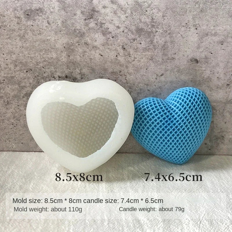 White and blue silicone heart molds for DIY crafts with corresponding candle weights