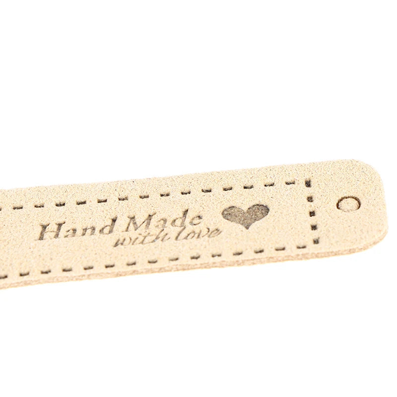 Set of 20 PU Leather "Made With Love" Sew-On Tags for Crafts and Garments