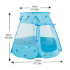 A light blue foldable play tent with a clear plastic top and bottom, measuring 70cm wide by 90cm high.