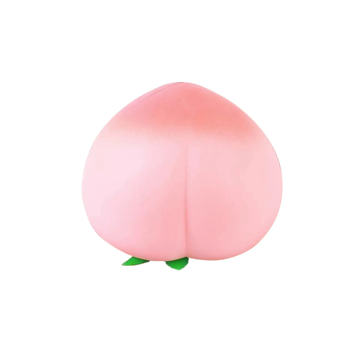 A pink peach-shaped squishy stress relief toy.