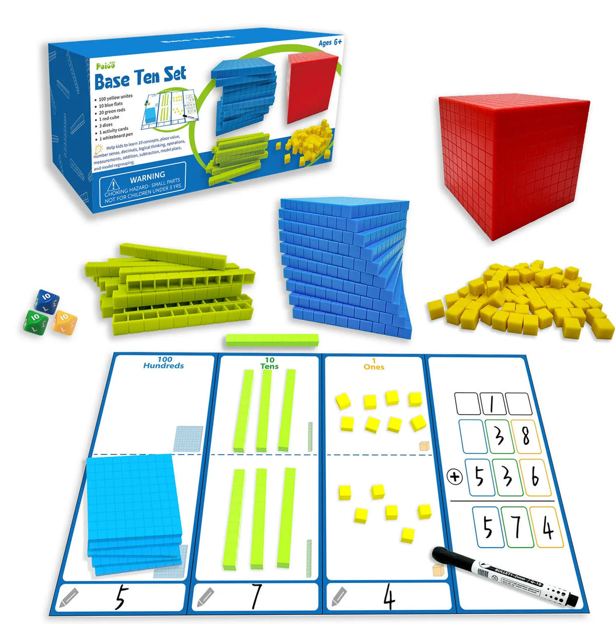 Colorful Base Ten Blocks Set for Math Learning