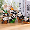 A set of mini panda building blocks featuring various poses and accessories for creative kids.