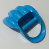 A bright blue dinosaur claw sand digging toy for kids, shown from above.