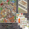 A set of large 3D Kawaii home life scene stickers featuring detailed miniature buildings and street views for scrapbooking.