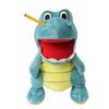 A plush toy of Jeffy featuring blue skin and a red mouth with a yellow body.