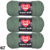 Three skeins of Super Soft Yarn in a muted olive green color for crochet and knitting