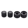 A set of two black dual concentric stacked control knobs for electric guitar and bass.