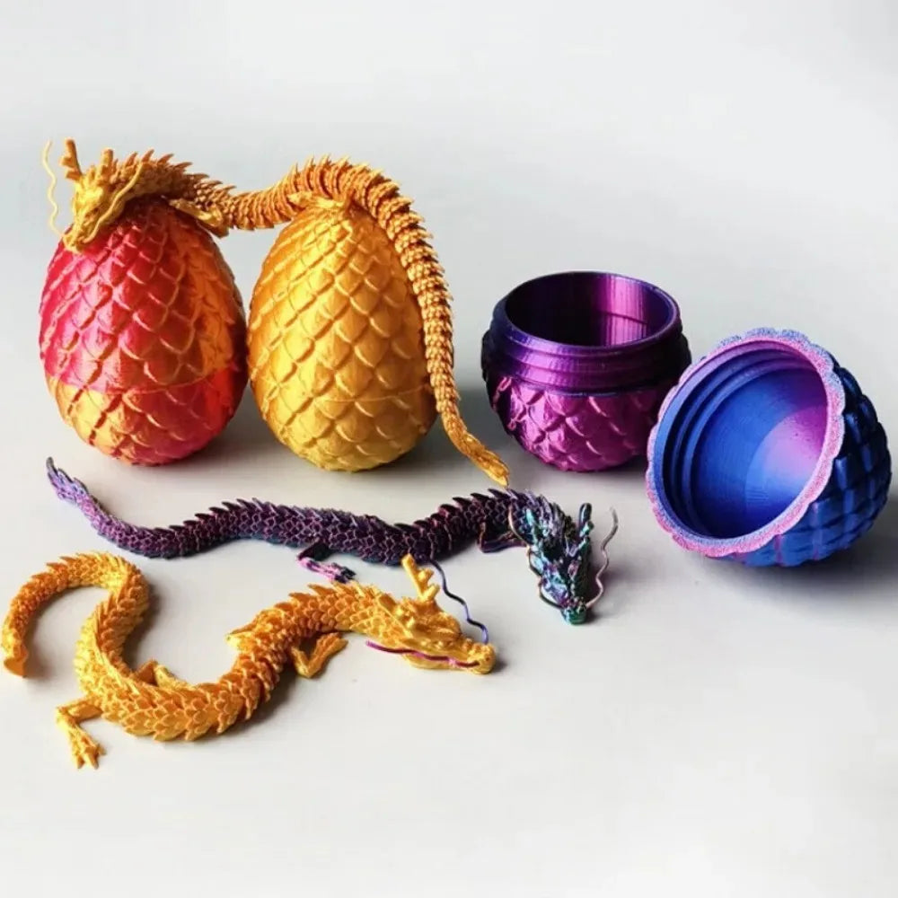 Trois modèles de dragons texturés orange et violet sur fond blanc.