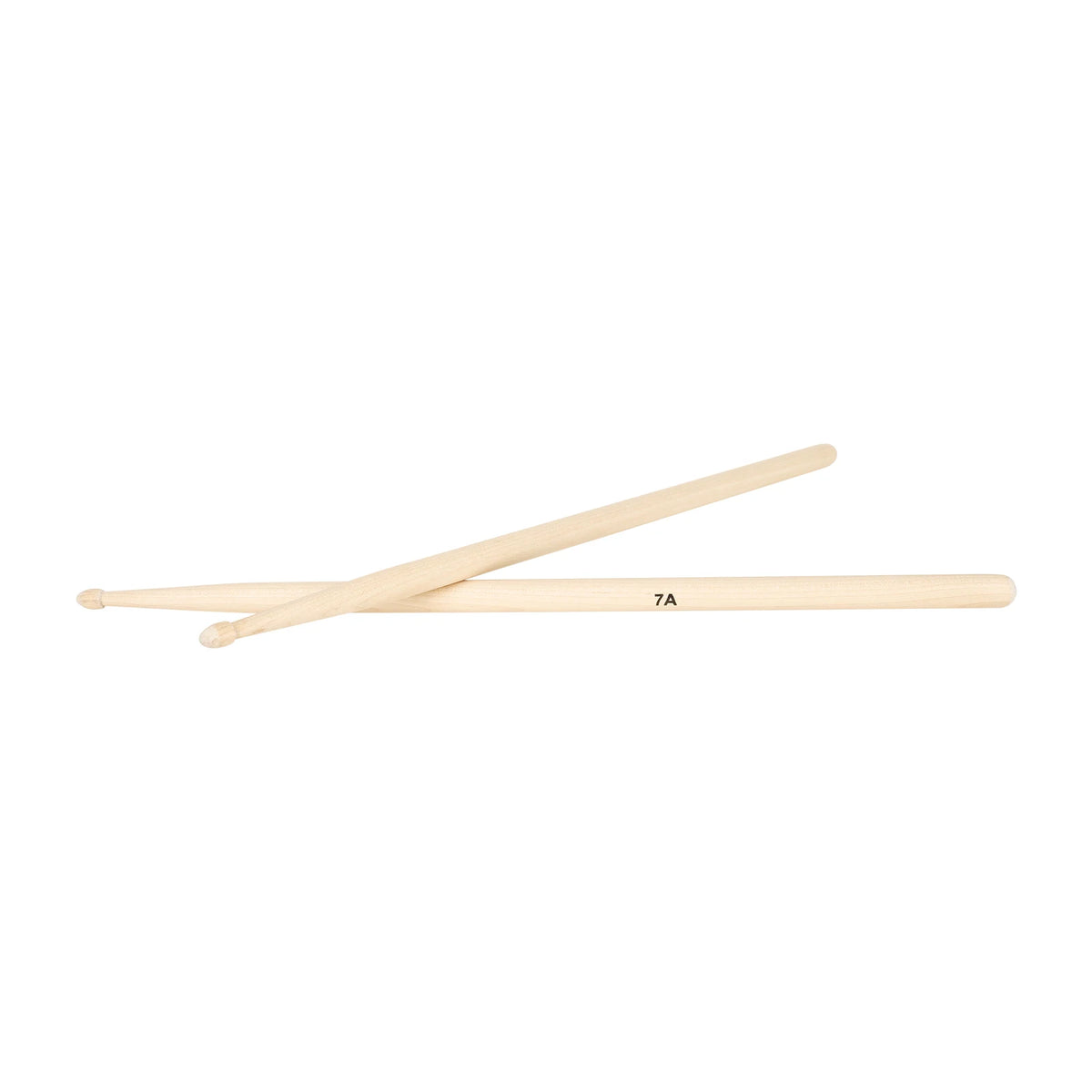 A pair of light wood drumsticks labeled 7A for practice and performance.