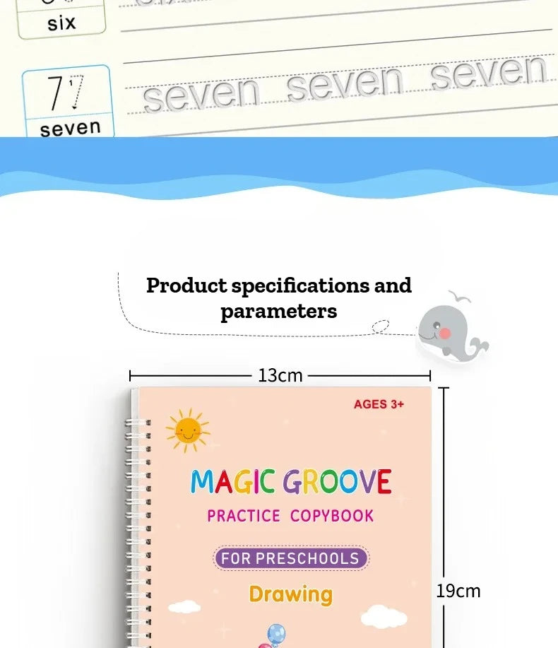 Reusable Grooved Handwriting Books for Kids — Magic Ink Practice Set