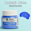 A bottle of Cobalt Blue fabric colour paint, 50ml per bottle, with a blue cap and a blue paint scoop.