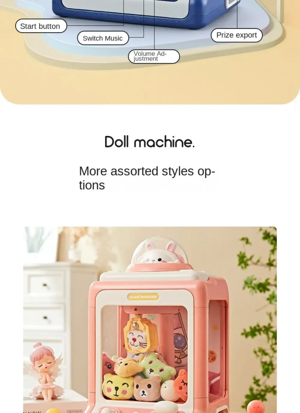 Mini Claw Machine Toy with Lights and Music for Kids
