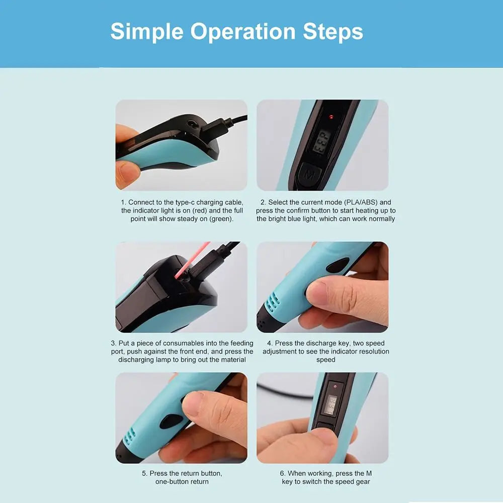 3D Printing Pen with LCD Screen and Adjustable Speed