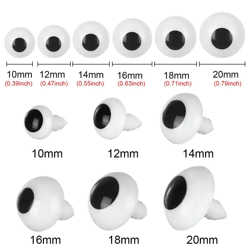 A set of plastic safety eyes in various sizes and colors for use on amigurumi and stuffed animals