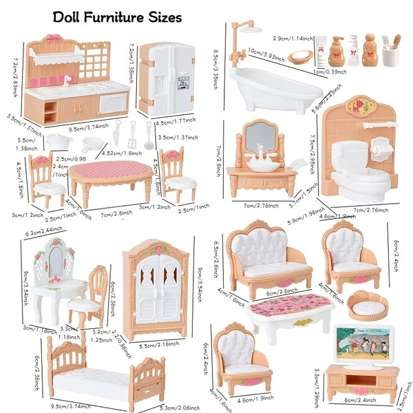 Miniature Dollhouse Furniture Set for Bedroom, Living Room, Kitchen & Bathroom