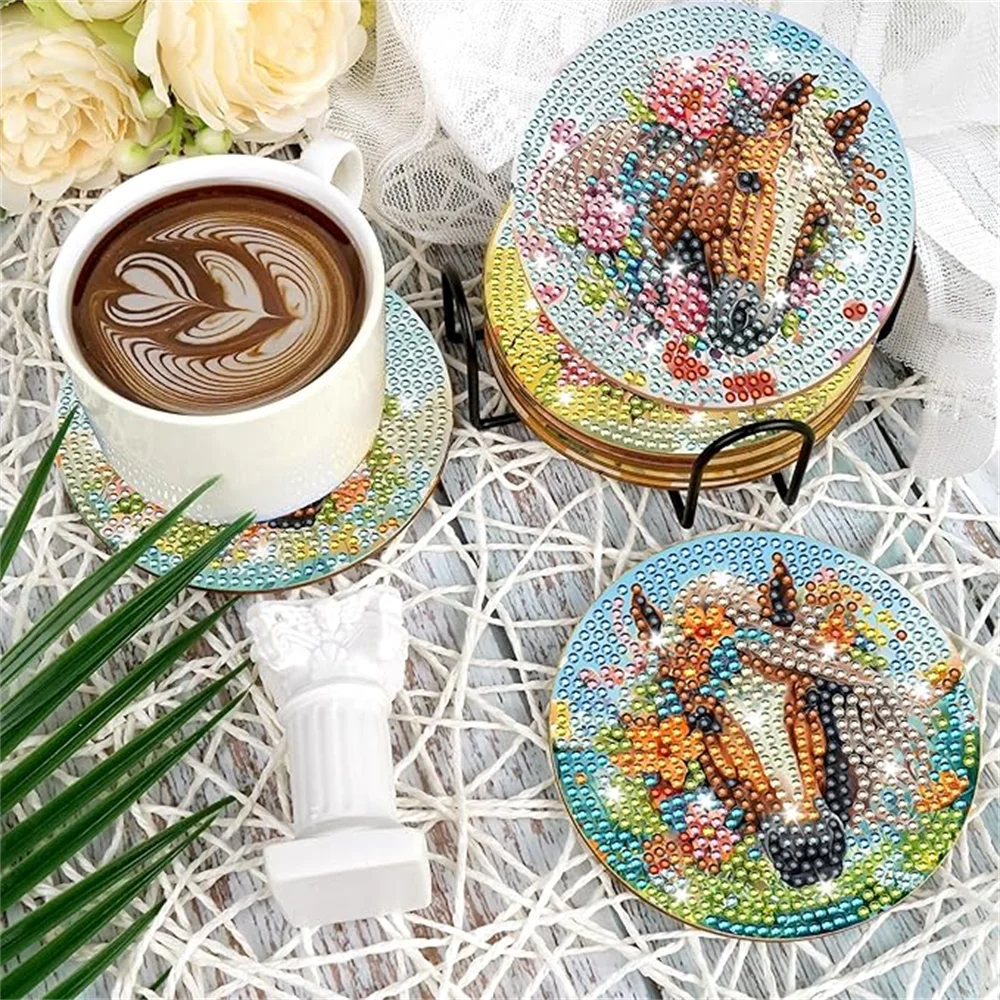 Van Gogh Starry Night Diamond Painting Coaster Kit with Metal Holder