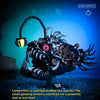 A detailed mechanical lantern fish model kit with glowing lights, set against a blue underwater background.